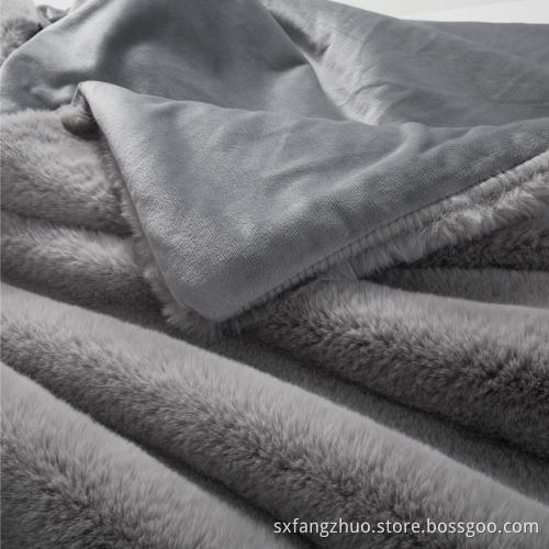 Reversible Rabbit Faux Fur Throw Blanket